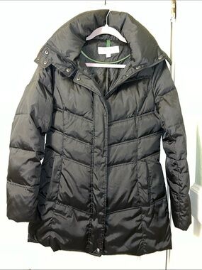 Marc New York Black Puffer Coat with High Collar and Detachable Fur Trimmed Hood